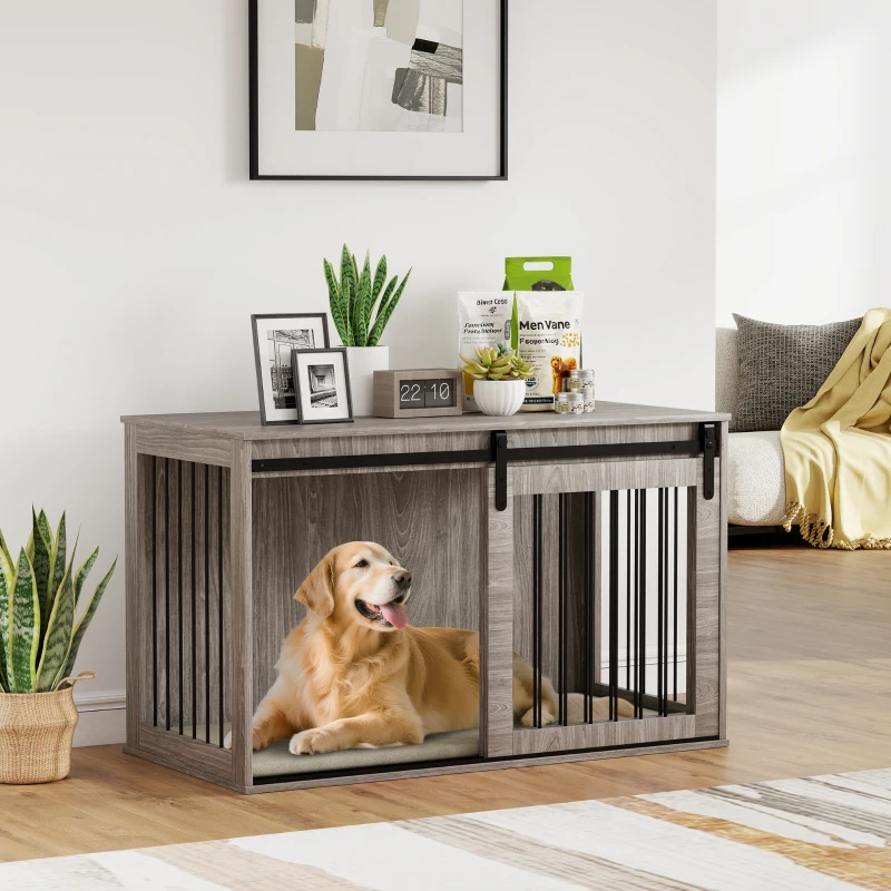 118cm Dog Crate Furniture with Removable Cushion for Extra Large Dogs - Walnut Brown