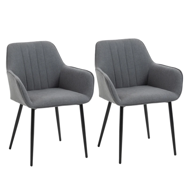 HOMCOM 2 eetkamerstoelen stoelen voor eetkamer met rugleuning en armleuningen linnen donkergrijs(m-10)