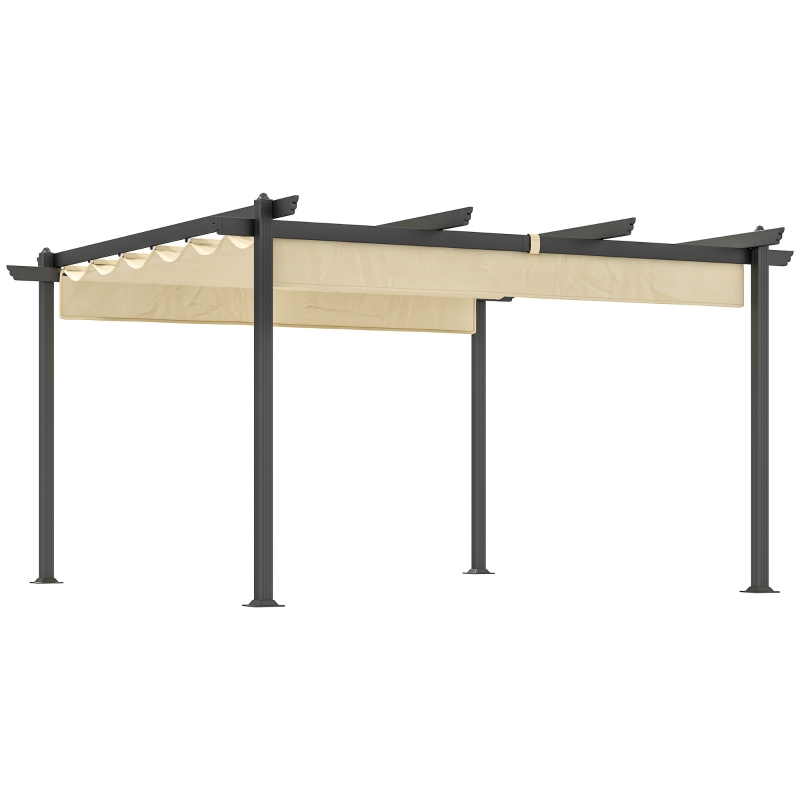 Outsunny Verstelbare Tuin-Pergola, Paviljoen met Aluminium Frame, Buiten Baldakijn, voor Tuin, Balkon, Terras, Beige