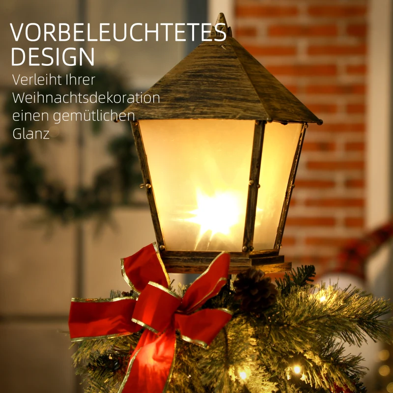 Outsunny Kerstlantaarn met Bessen, Dennenappels & Strik, LED-Lichtjes, Metalen Paal, 150 cm
