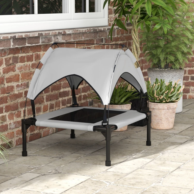 PawHut Hondenbed met Dak, Ademend, Waterafstotend, tot 20 kg, 76 x 61 x 69,5 cm, Lichtgrijs