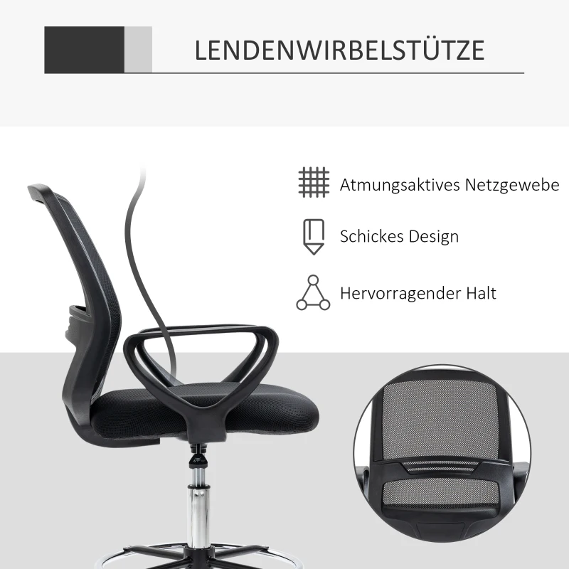 Vinsetto® staand hulpstuk met rugleuning in hoogte en hoek verstelbaar 360° metaal 59,5 × 60 × 102,5–126 cm | Aosom.nl(m-6)