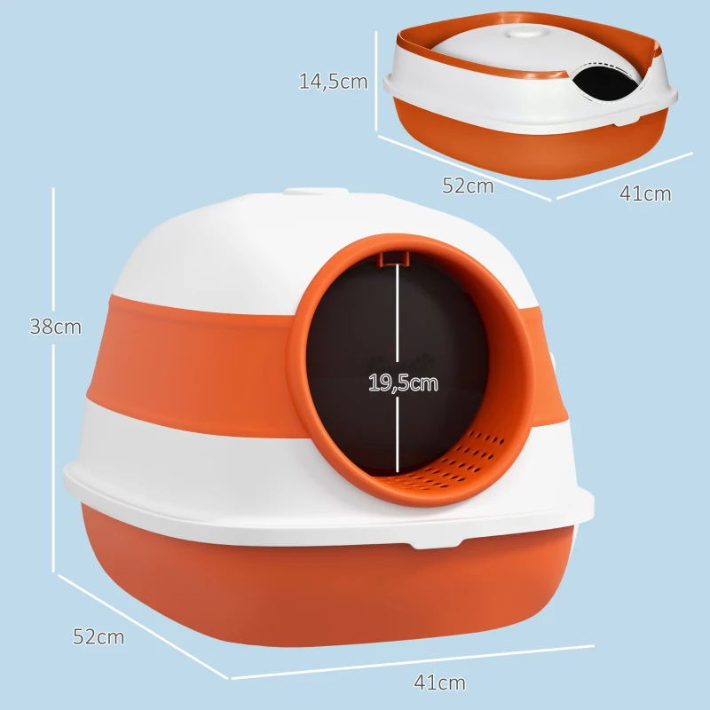 PawHut Kattenbak met Deksel en Strooischep, voor Katten tot 5 kg, 52x41x38 cm, Wit/Oranje