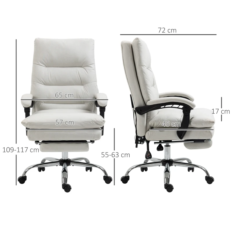 Vinsetto Massagebureaustoel met Verwarming, Kantelfunctie, Kunstleer, 65x72x109-117cm, Crèmewit(m-3)