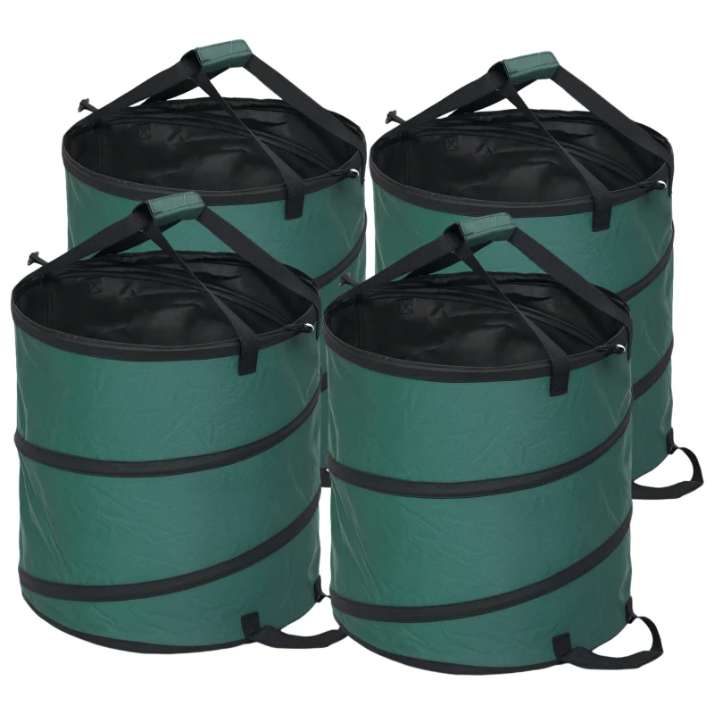 Outsunny Tuinafvalzak 4x86L Waterdicht met Draagschlaufen & Handvatten, Stabiel Robuust Groen