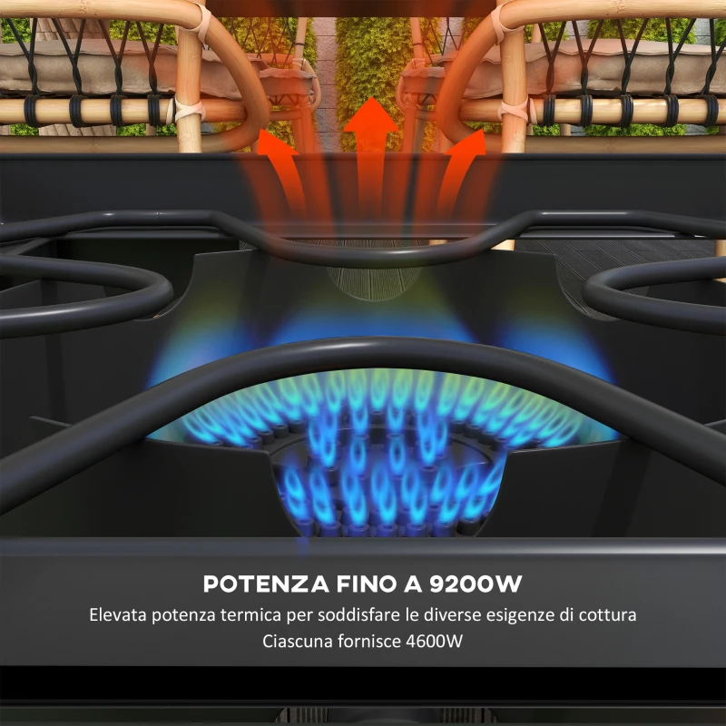 Outsunny Fornello a Gas da Campeggio con 2 Bruciatori 9.2 KW in Metallo con Gambe Rimovibili, Nero