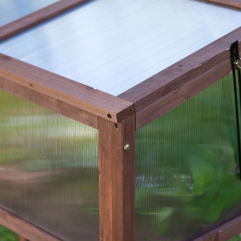 Outsunny Verhoogd frame van hout koude kas kruidenbed voor tuin balkon bruin hout pc-plaat