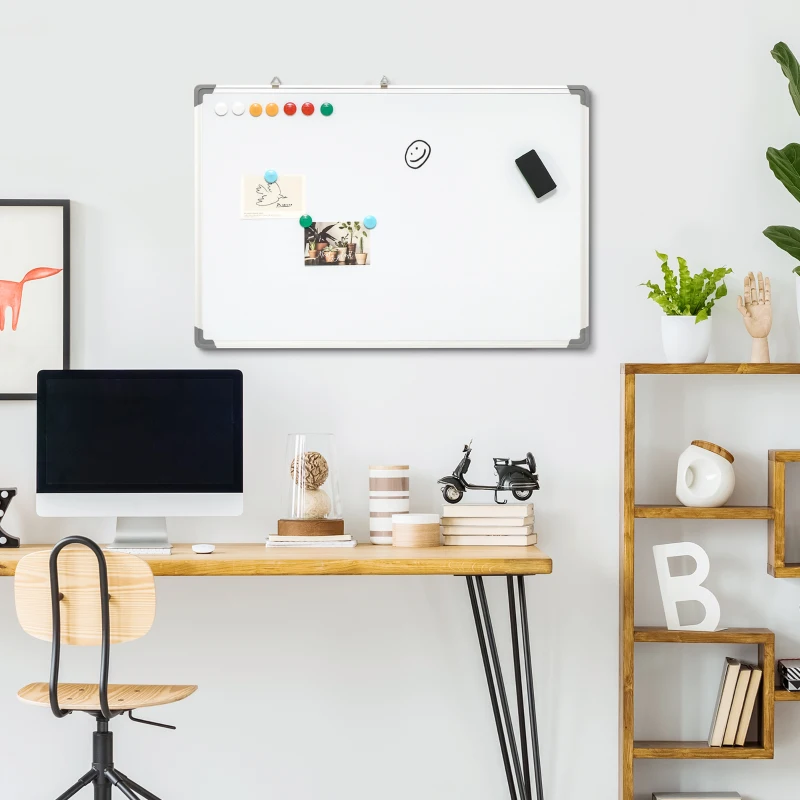 HOMCOM Whiteboard, magnetisch bord, notitiebord, inclusief accessoires, 4 stiften, 1 spons, 10 magneten, wit + zilver