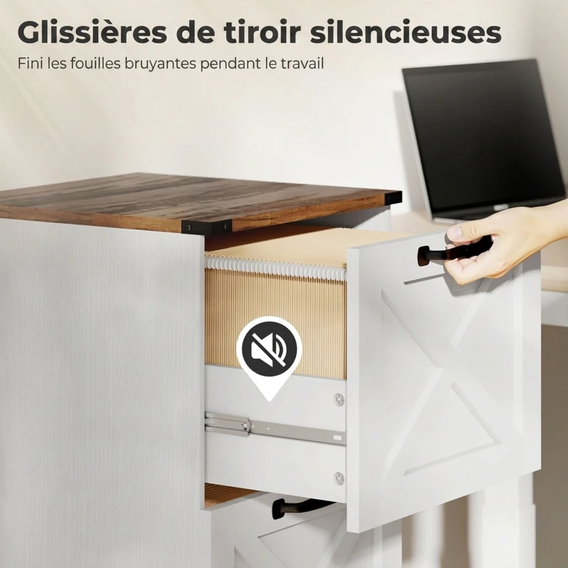 HOMCOM Caisson de Bureau avec 4 Tiroirs, Dossiers Suspendus pour Formats Lettre/A4, Style Rustique, 40x40x131cm, Blanc
