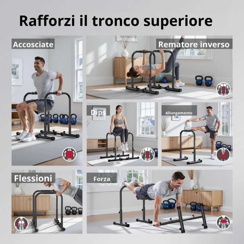 Barre per dip, regolabili in altezza, smontabili e portatili, 100x58x96 cm, Nero