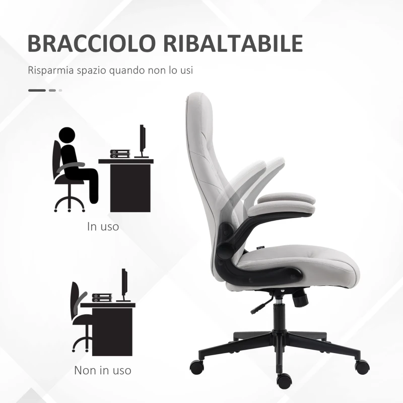 Vinsetto Sedia da Ufficio Ergonomica con Braccioli Ribaltabili e Altezza Regolabile, 67x70x112-122 cm, Grigio