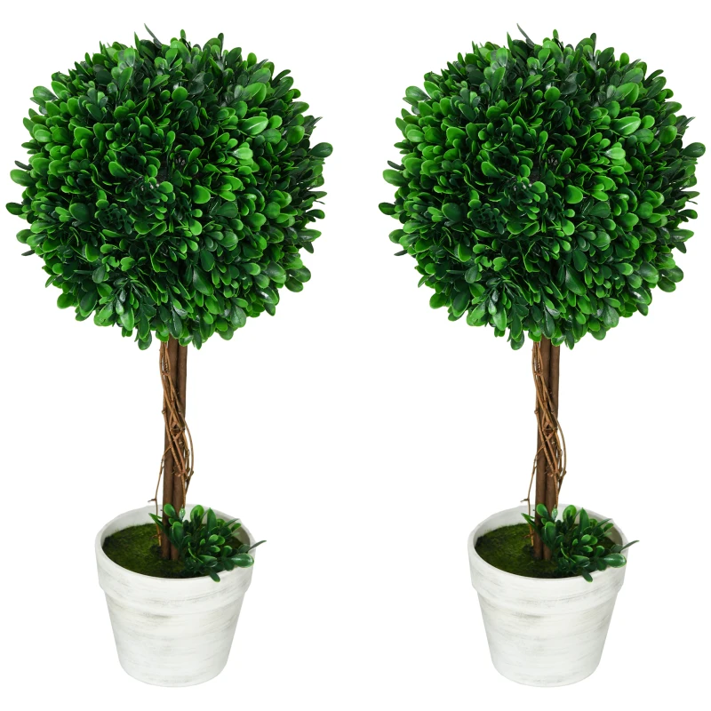 HOMCOM Set 2 Piante Finte Alberi di Bosso da Interno ed Esterno con Vaso, Ø28x60cm