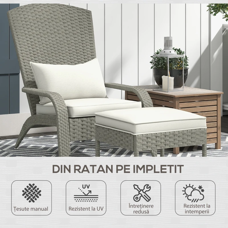 Outsunny Scaun Adirondack cu taburet din rachita pentru terasa, S
