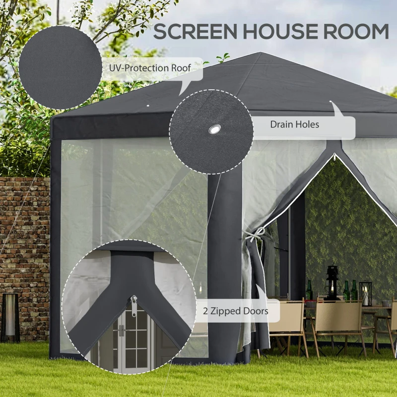 Outsunny 4M Hexagon Gazebo, Netting Party Tent, Patio Canopy Outdoor Event Shelter for Activities, Shade Resistant, Grey