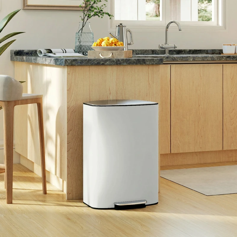 HOMCOM Poubelle cuisine 50L, poubelle à pédale, seau intérieur amovible, couvercle à fermeture douce, 45,1x36,5x62,6cm, crème