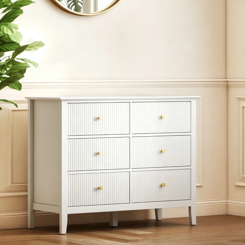HOMCOM Commode à 6 Tiroirs, Meuble de Rangement, Chiffonnier avec Façades Rainurées, 100 x 40 x 78 cm, Blanc