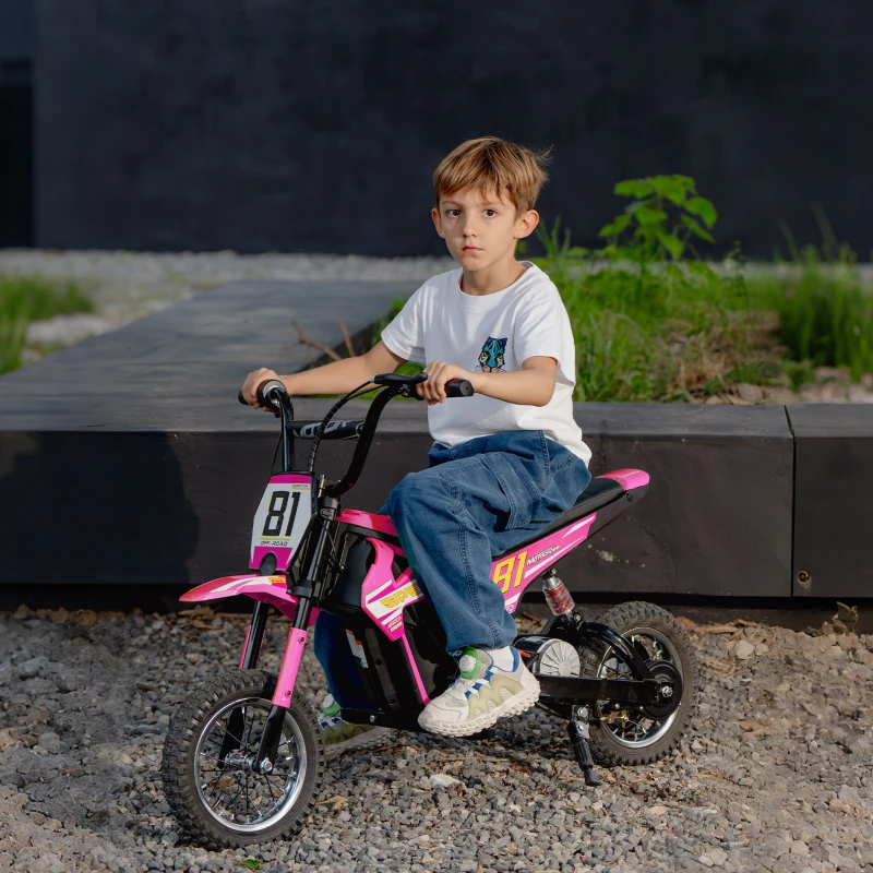 AIYAPLAY Kids Electric Motorbike, 24V Ride On Motorcycle with 3 Speeds and Rear Suspension, Dirt Bike for 8-12 Years Old, Pink