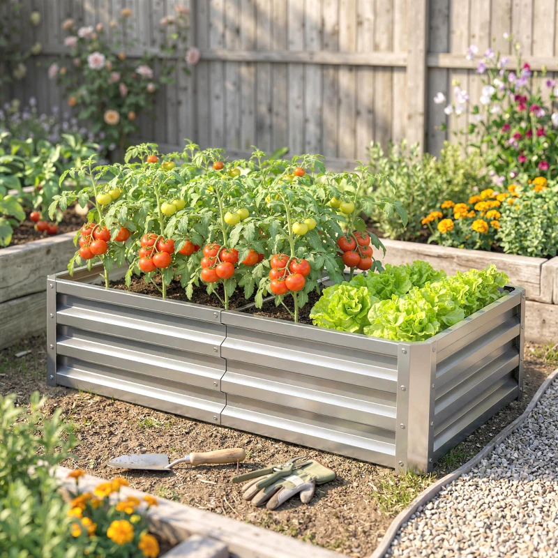 Outsunny Raised Beds for Garden, Galvanized Outdoor Planters, for Herbs and Vegetables, Use for Patio, Backyard, Balcony, Silver