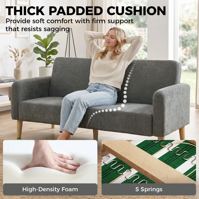 HOMCOM 2 Seater Sofa, Velvet Small Couch with 20cm Thick Padding, Wide and Deep Seat, Grey