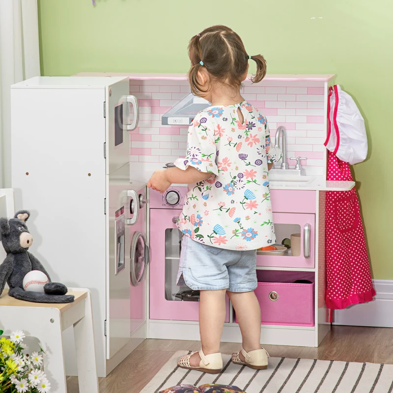 HOMCOM Cucina Giocattolo per Bambini 3-6 Anni con Luci e Utensili da Cucina Realistici, in MDF e PP, 84x93.5x85 cm