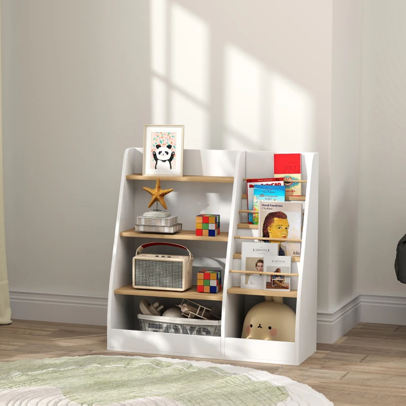 AIYAPLAY Bibliothèque pour enfant, rangement livre enfant 4 niveaux, support à livres, grille de rangement, blanc(m-9)