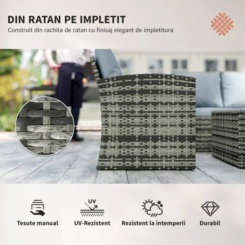 Outsunny Set de Exterior 6 Piese cu 2 Mese de Depozitare, 2 Canapele și 2 Fotolii, din Ratan și Oțel, Gri