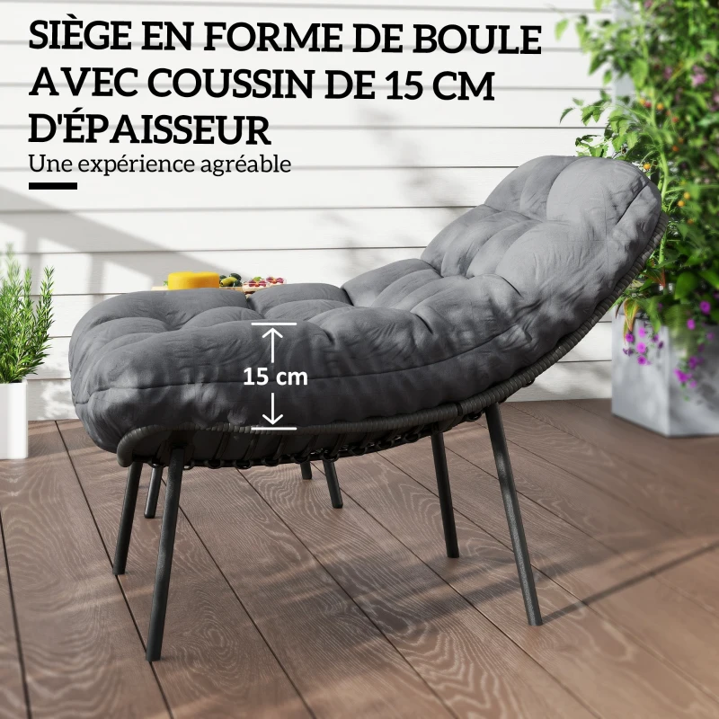 Outsunny Salon de Jardin extérieur en résine tressée 2 personnes ensemble de meubles de jardin coussins de 15 cm d'épaisseur gris