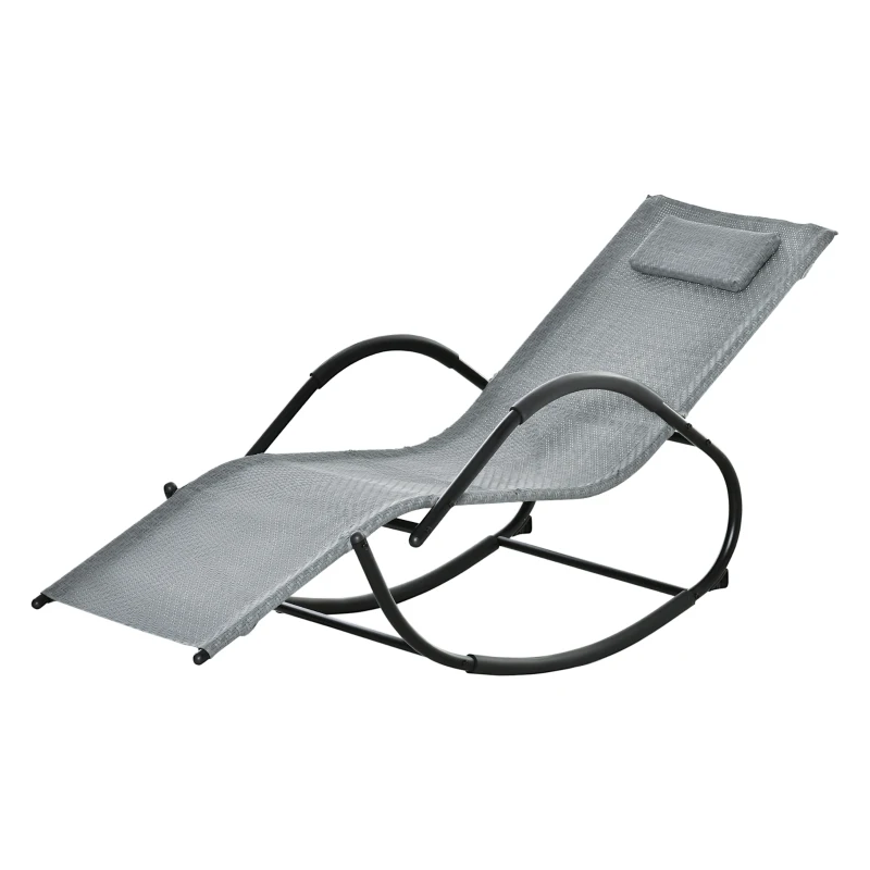 Outsunny Zero Gravity Rocking Lounge Chair Rattan Effect Patio Rocking Chair w/ Removable Pillow Recliner Seat Breathable Texteline - Grey