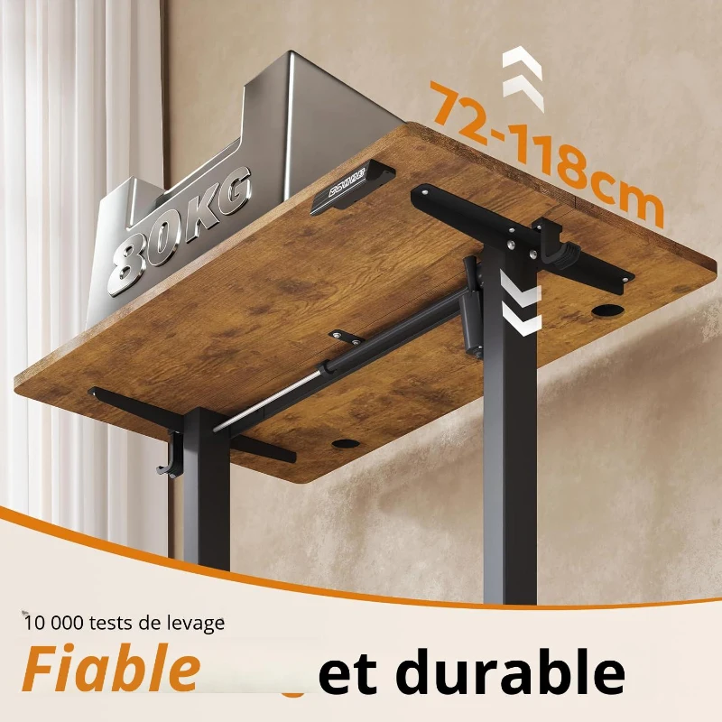 Bureau assis-debout électrique, moteur silencieux, 3 positions mémoire, système anti‑collision, 100×60 cm, 72–118 cm, 100x60x72-118 cm, marron