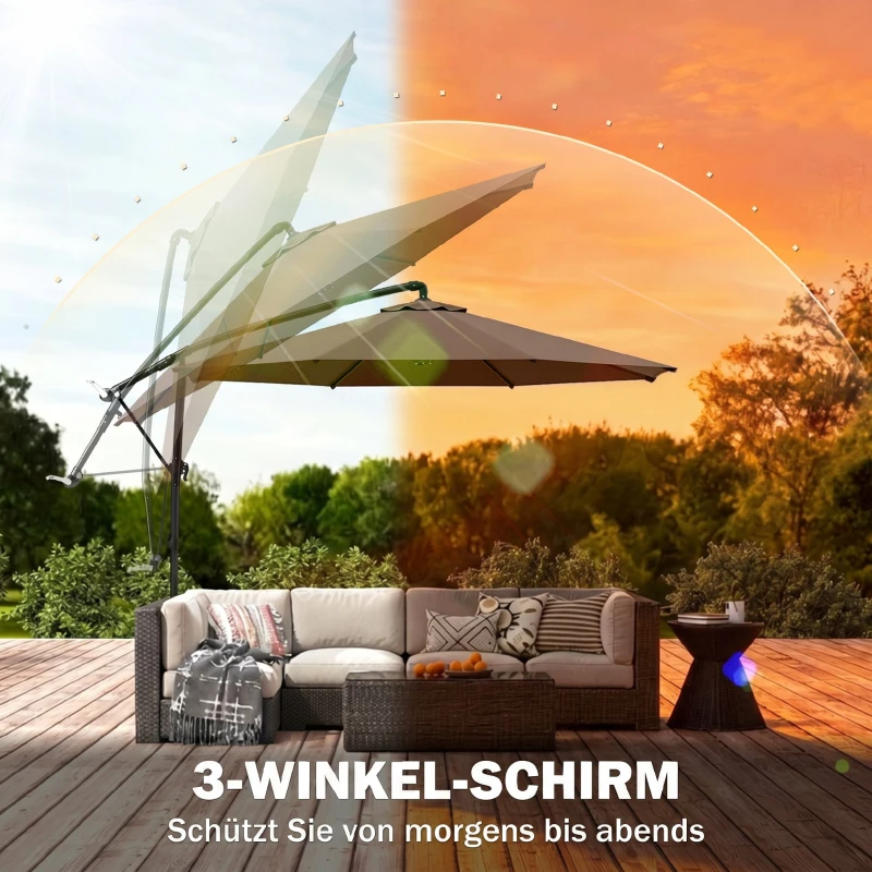 Outsunny afneembare parasol zweefparasol zwengelparasol met handkruk, koffie