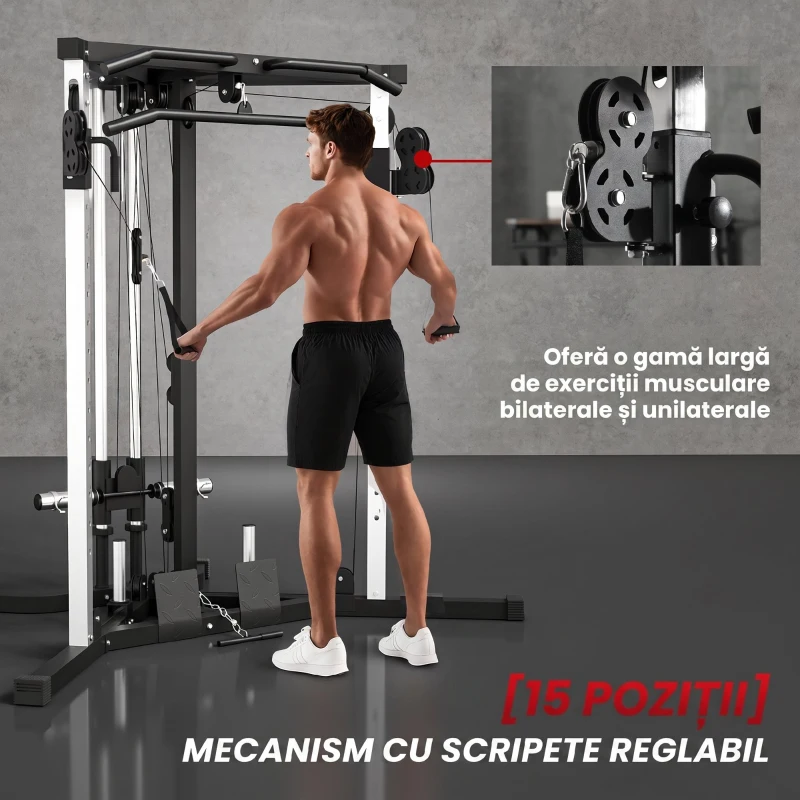 SPORTNOW Stație de Fitness pentru Antrenament Total cu Bară pentru Trazioni și Bilanciere, din Oțel, 170x139x200 cm, Negru