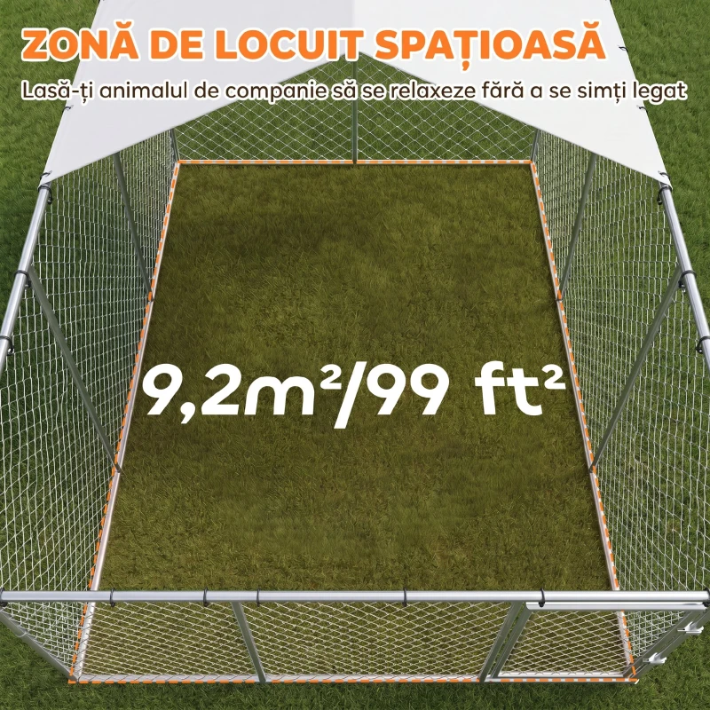 PawHut Împrejmuire pentru Câini cu Acoperiș Impermeabil, 4x2,3x2 m, Argintiu