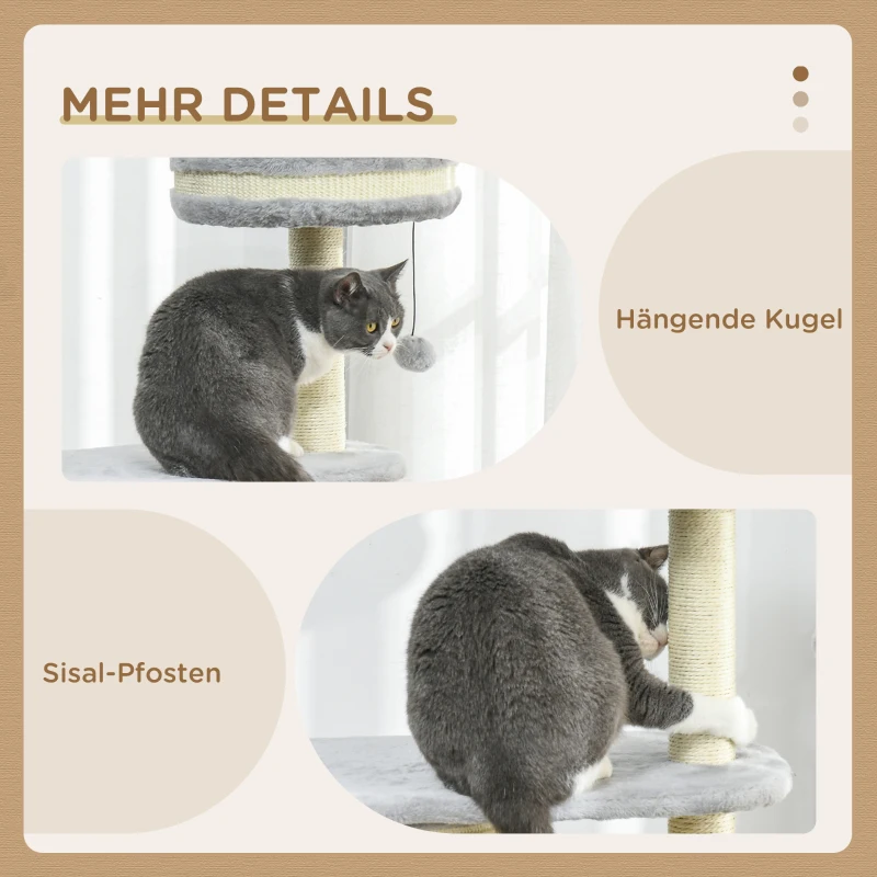 PawHut Krabpaal met Krabton, 1 Kattenbed en Kattenspeelgoed, 59 cm x 35 cm x 100 cm, Grijs