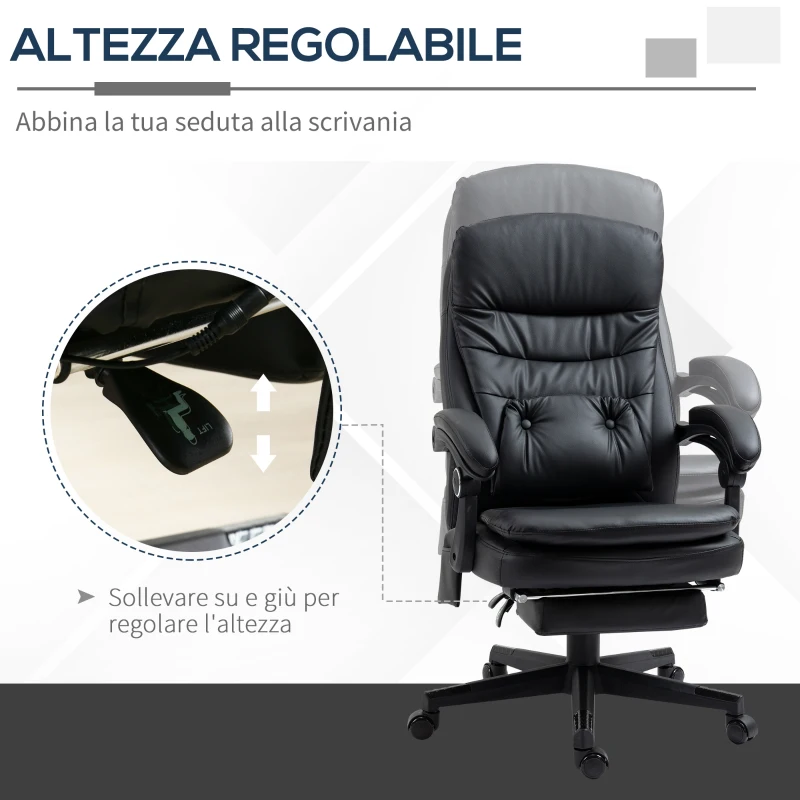 Vinsetto Sedia da Ufficio Massaggiante in Similpelle con Presa USB, 64x69x107-115cm, Nero
