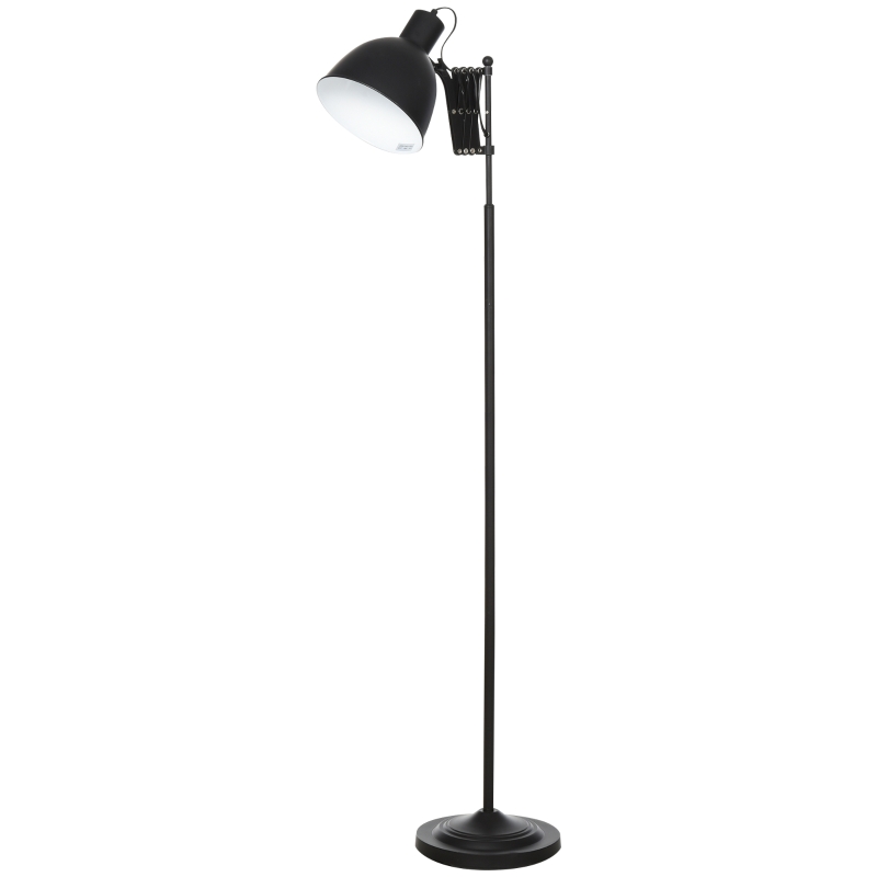 HOMCOM Lampada da Terra 140cm con Paralume Regolabile ed Estraibile, Base Rotonda, Interruttore a Pedale in Metallo Nero