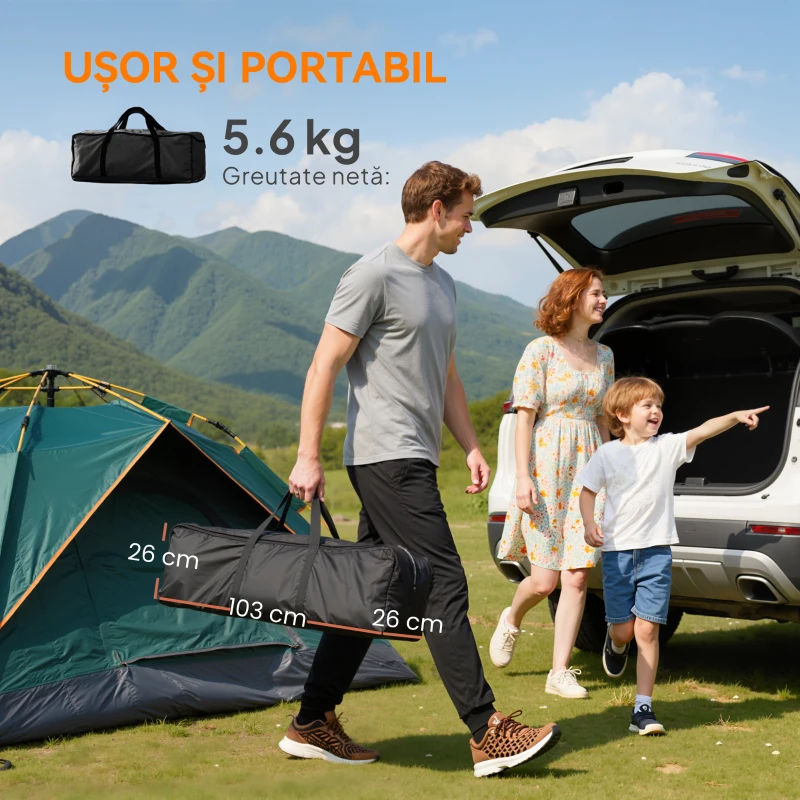 Outsunny Scaun de camping pliabil cu 2 suporturi pentru pahare și buzunare laterale, 99x71x103 cm, gri și negru