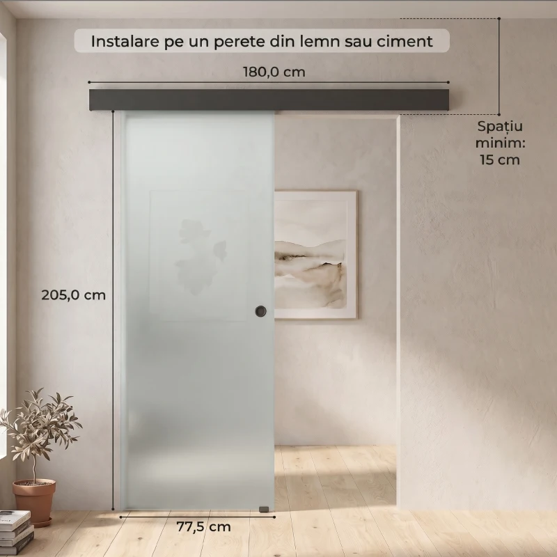 HOMCOM Ușă Glisantă de Interior din Sticlă Temperată Sablată cu Șină Silențioasă, Ghidaj, Kit Feronerie, Transparentă