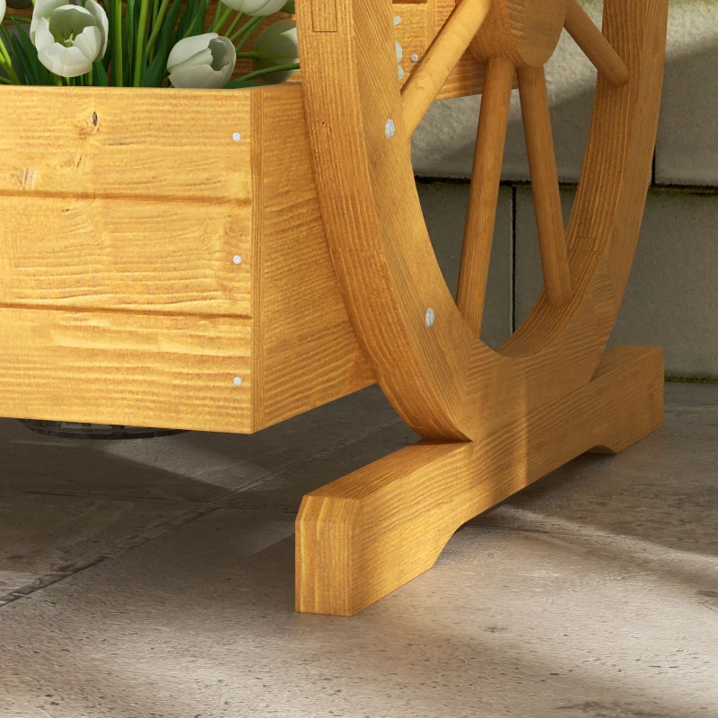 Outsunny Houten Plantenbak met 3 Lagen en Wagenwieldecoratie - 62 x 61 x 57 cm