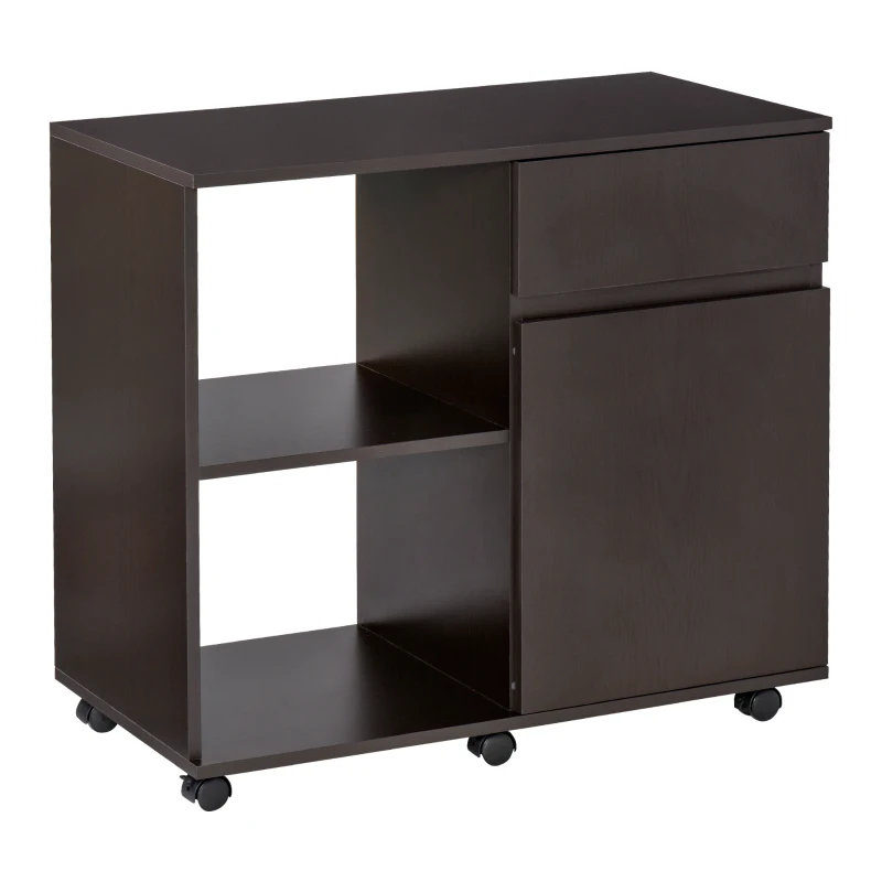 HOMCOM Printertafel trolley printerstandaard met laden+plank spaanplaat bruin