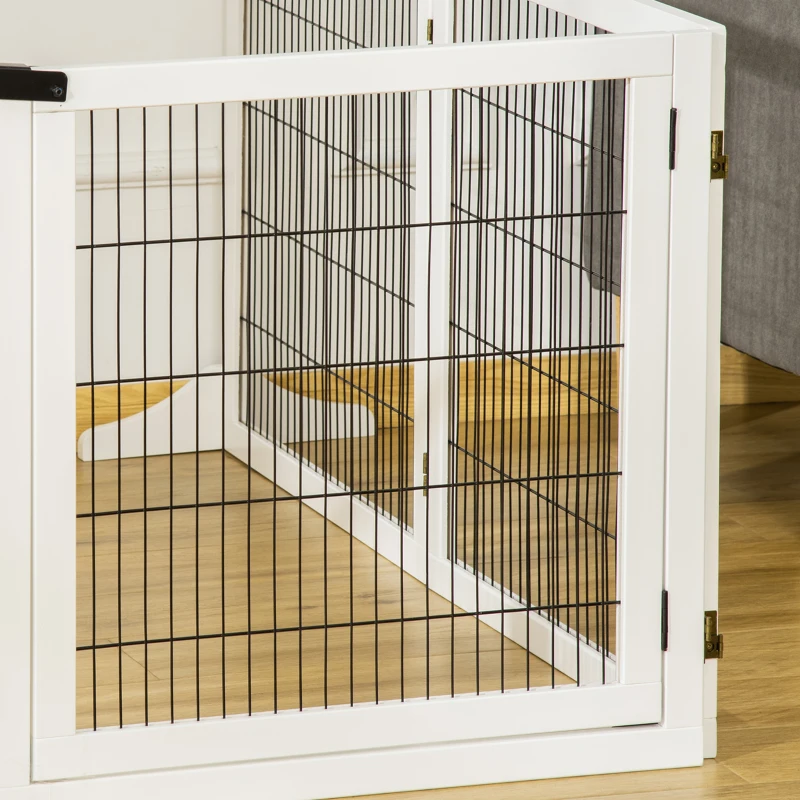 PawHut Barrera de Seguridad para Perros Plegable de Madera para Escaleras y Puertas con Soporte de Pie 432x36x70 cm Blanco