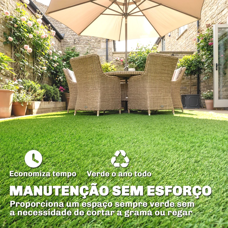 Outsunny Relva Sintética 1m x 4m Tapete de Relva Artificial com Altura de 10 mm Drenagem Automática Verde