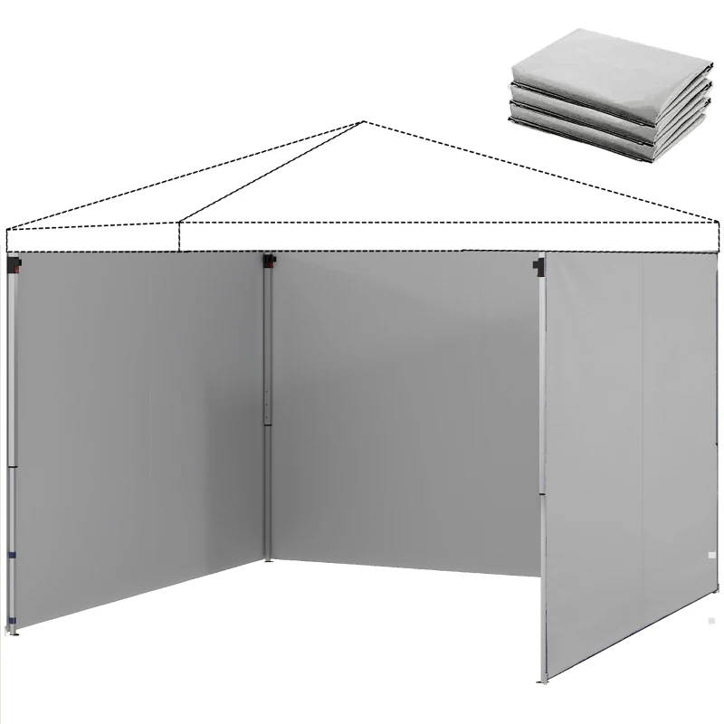 Outsunny Set van 3 zijwanden met rits voor 3 x 3 m paviljoen, Lichtgrijs