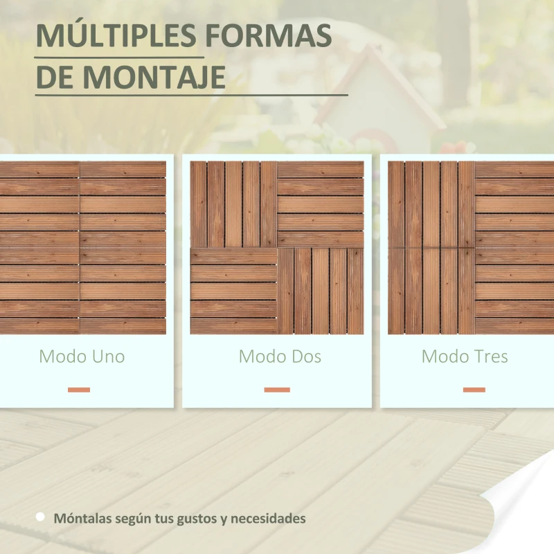 Outsunny Set de 27 Baldosas de Madera 30x30 cm con Área de 2,43 m² Losetas Sistema de Clic para Balcón Terraza Jardín Marrón