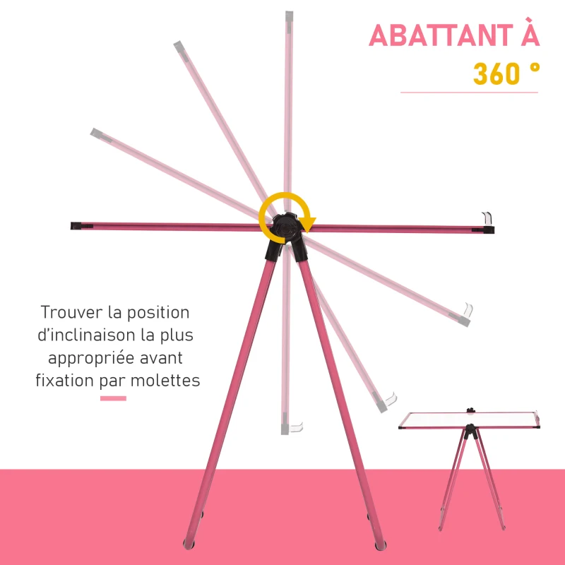 HOMCOM Chevalet de conférence pliable - tableau blanc magnétique double face - pivotant, réglable en hauteur 73L x 45l x 92-158H cm - rose