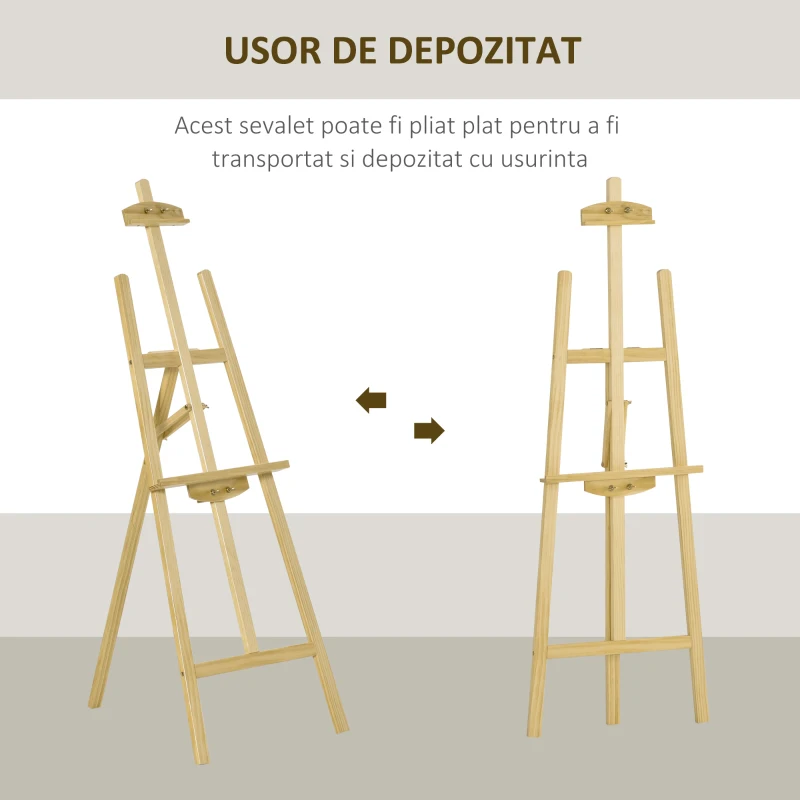 HOMCOM Șevalet pentru Pictură Portabil și Pliabil, Înălțime și Înclinare Reglabile, Culoare Lemn