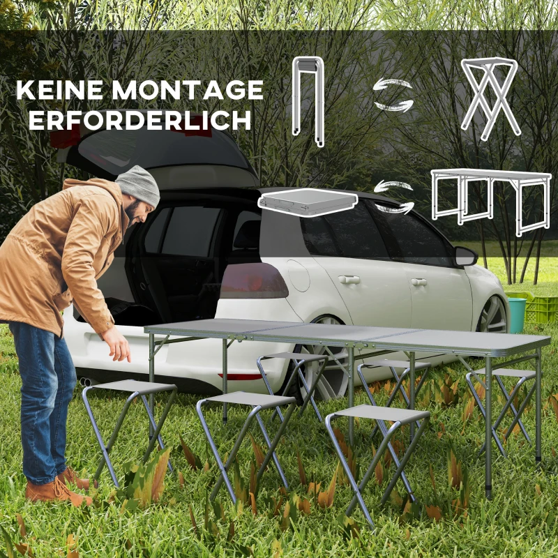 Outsunny Picknickset Klaptafel met Stoelen Campingtafel met Stoelen, opvouwbaar, 180 cm x 60 cm x 70 cm, Zilver