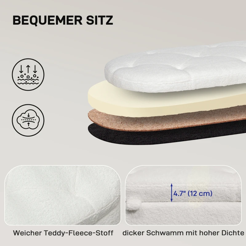 HOMCOM Zitbank met Opbergruimte, Deksel en Metalen Poten voor Woonkamer, Slaapkamer, Hal, Wit