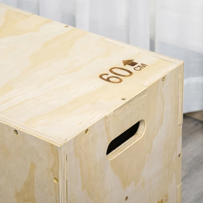 HOMCOM Box Jump cu 3 înălțimi reglabile pentru acasă și sală, din lemn de fag, 45x40x60 cm