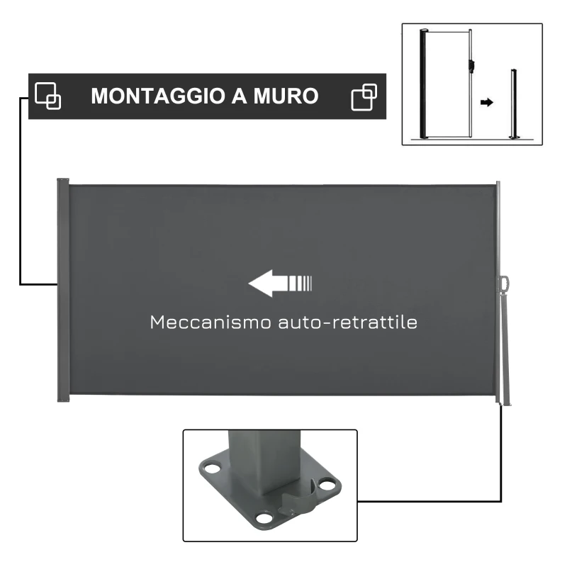 Outsunny Frangivista da Giardino Estensibile fino 3 m e Alto 1.6 m, Poliestere Anti UV e Alluminio, Grigio