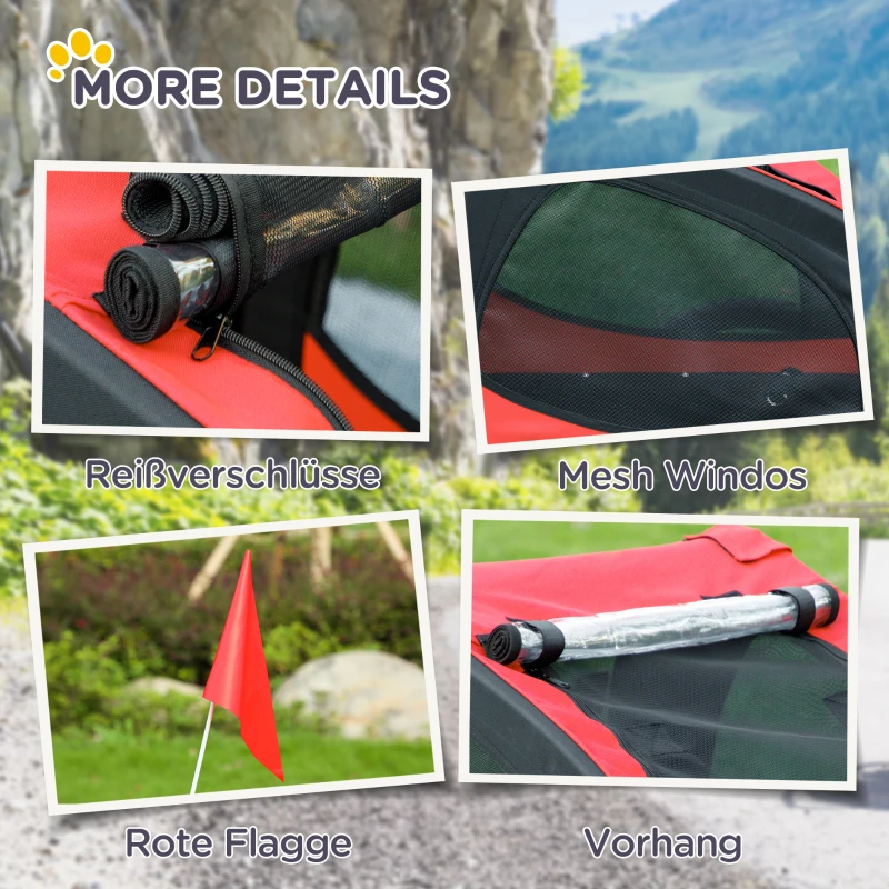 PawHut Opvouwbare Hondenaanhanger, Fietsaanhangwagen voor Honden, Waterbestendig, Oxford-stof, Metaal, 140 x 71 x 83 cm, Rood